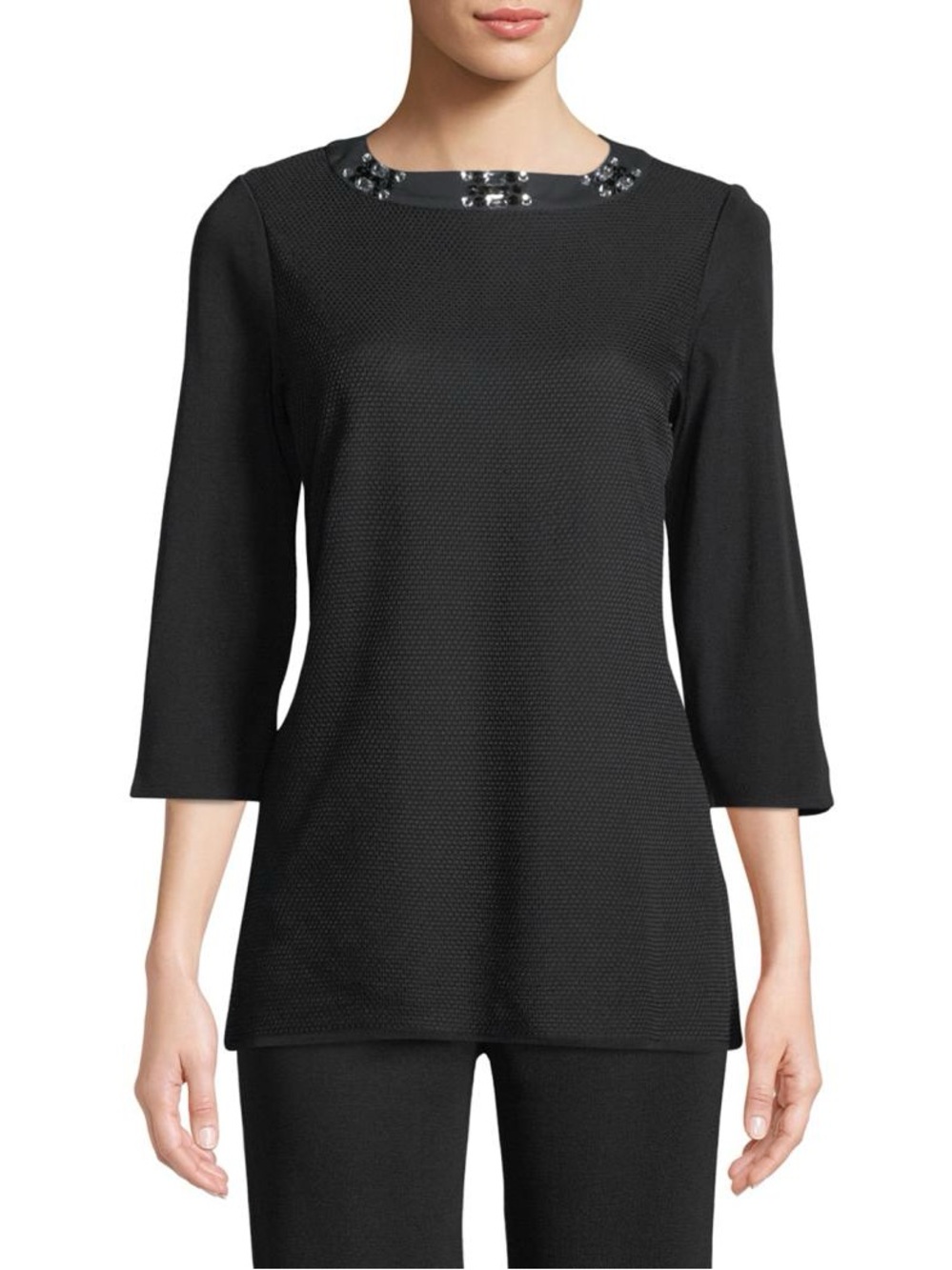 MISOOK Jeweled Neckline Black Textured Tunic Women’s Size Medium